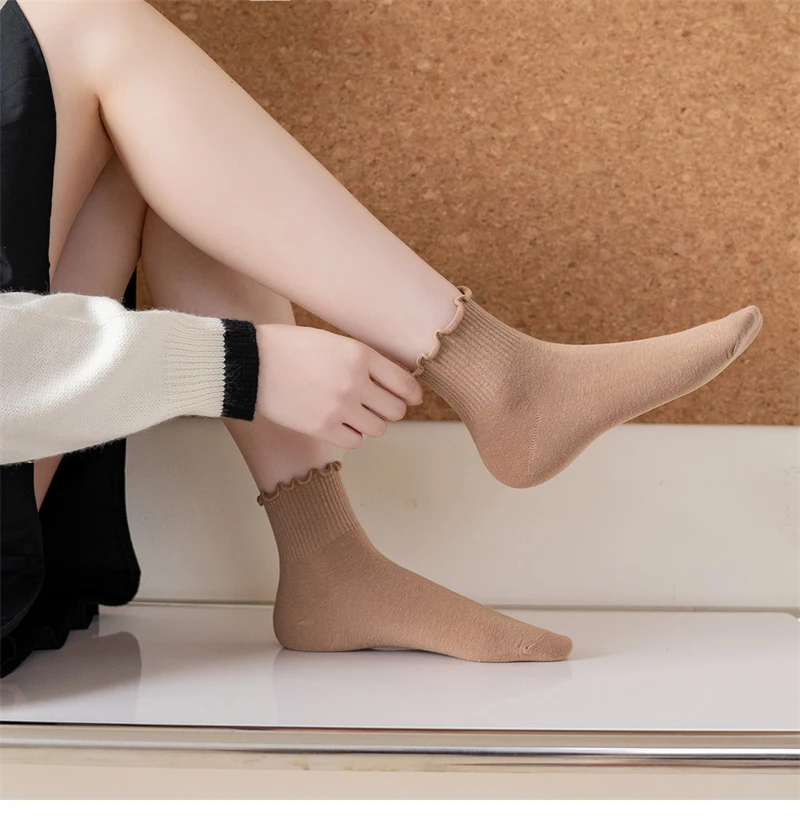 Für Frauen Nette Neue Sommer Japanischen Stil Atmungsaktive Mädchen Kurze Kawaii Einfarbig Rüschen Rüschen Socken Casual Süße_voghion.com