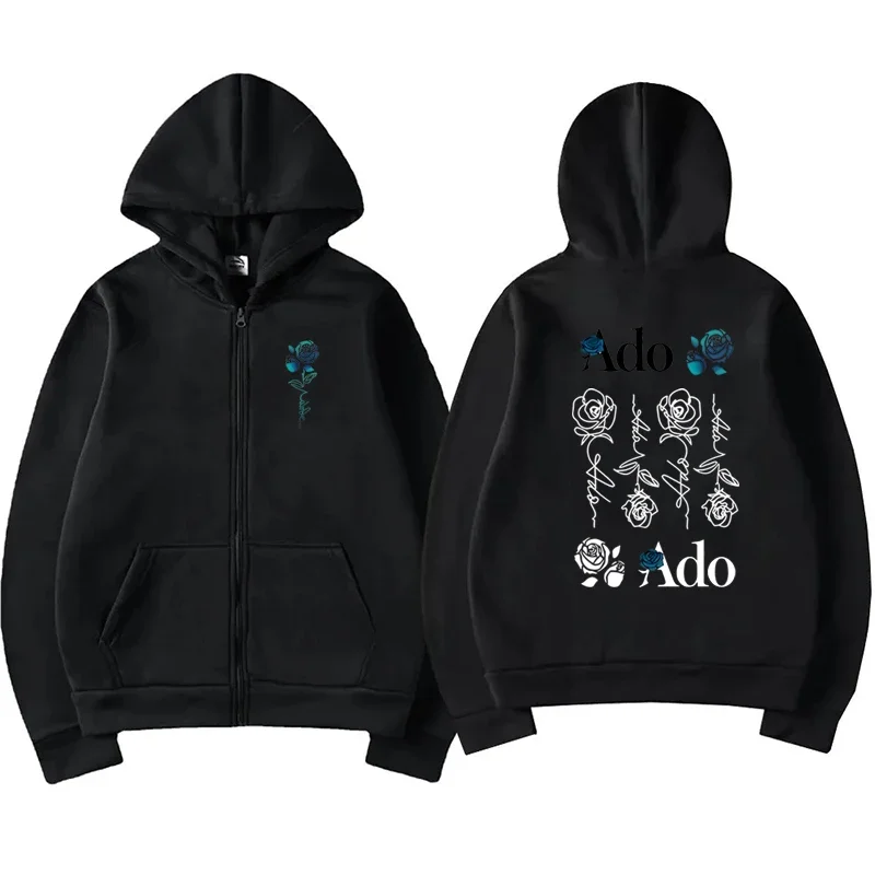 2025 아도 그래픽 프린트 지퍼 후드티 가을 겨울 남녀 캐주얼 패션 하라주쿠 Y2K 플리스 긴팔 집업 후드티