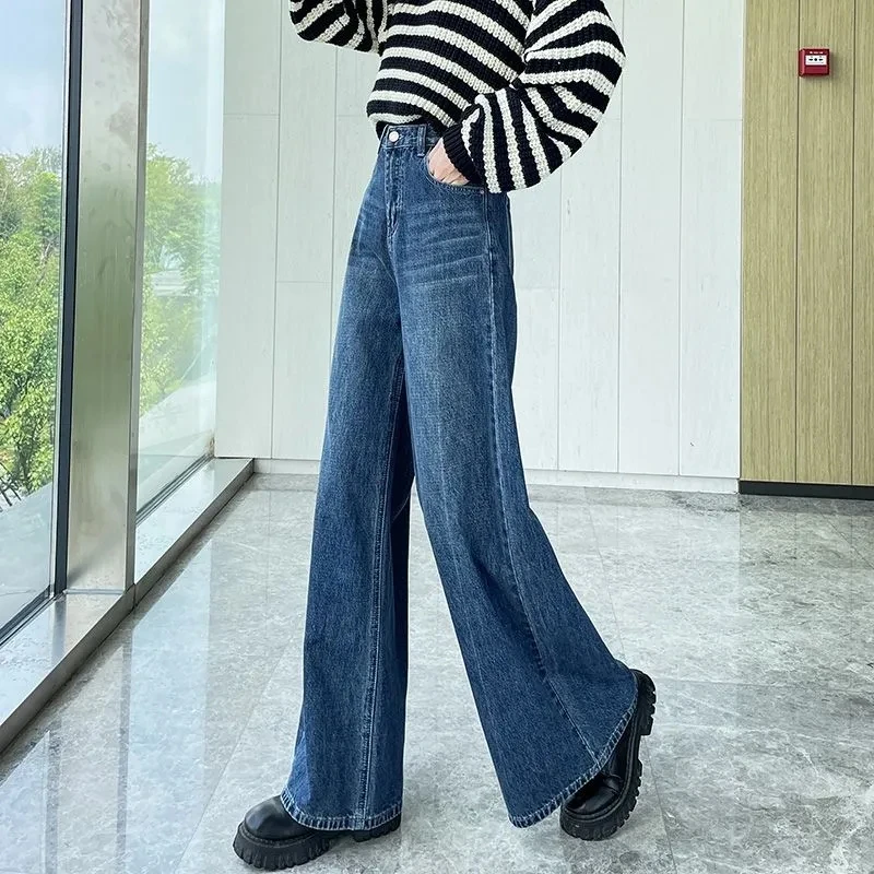 Streetwear High Waist Wide Leg Jeans Big Size 33 Wash
