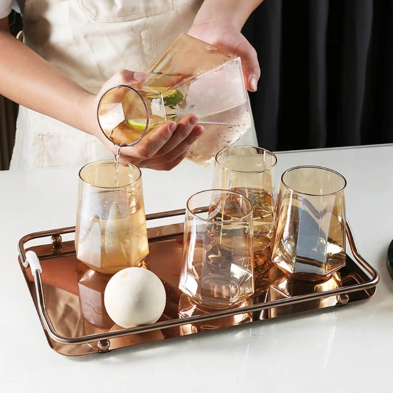 Nordic Style Rectangular Stainless Steel Mirror Tray with Handles Coffee Bar Food Elegant Teapot Cup Storage Hold Serving Trays 3