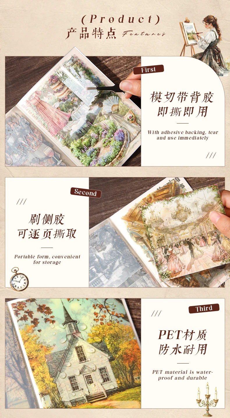 20Sheets/Pack Literary Story Theme PET Die-Cut Sticker Book for DIY Crafts, Scrapbooking, Journal, Phone Case, Laptop, Guitar