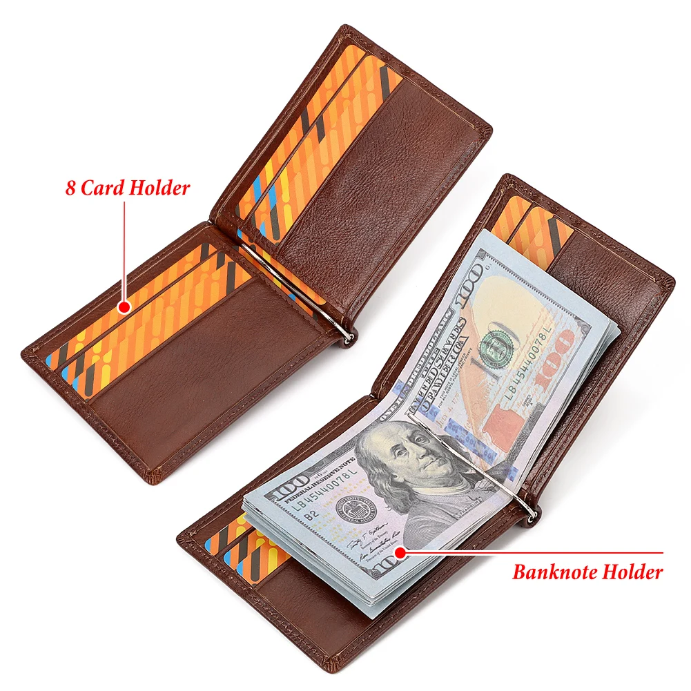 Leather Wallet Mens Slim with Money Clip RFID Blocking Credit Card Holder