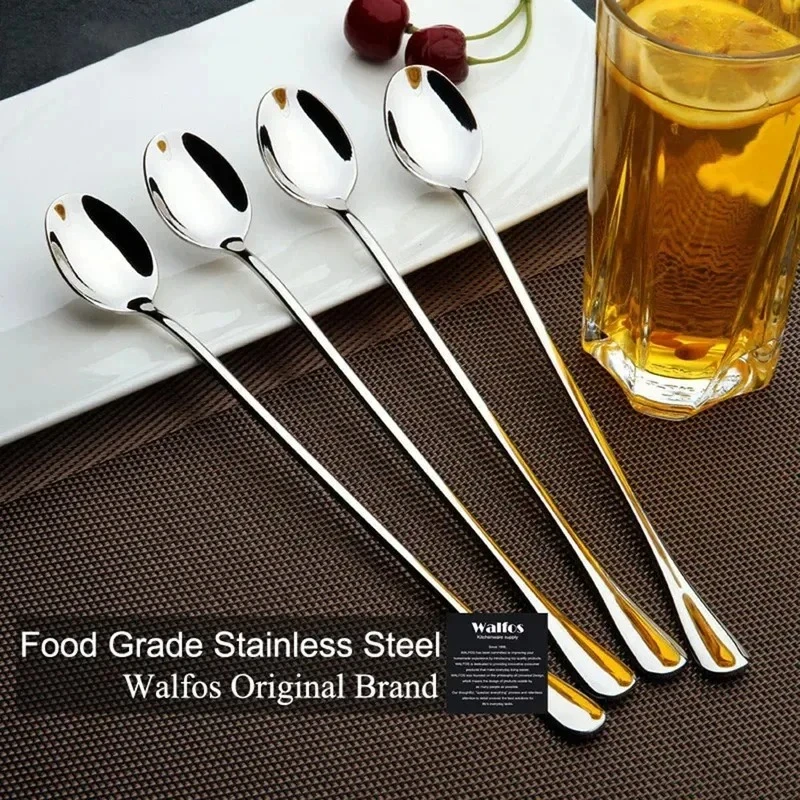 6Pcs Stainless Steel Long-Handled Ice Teaspoon Coffee Spoon Ice Cream Stirring Spoon Kitchen Accessories