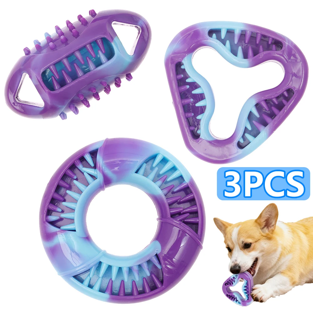 3 Pcs Puppy Chew Toys TPR Pet Dog Teething Toys 3 Shapes Stuffable Interactive Dog Teethers Pet Supplies for Dog Teeth Cleaning