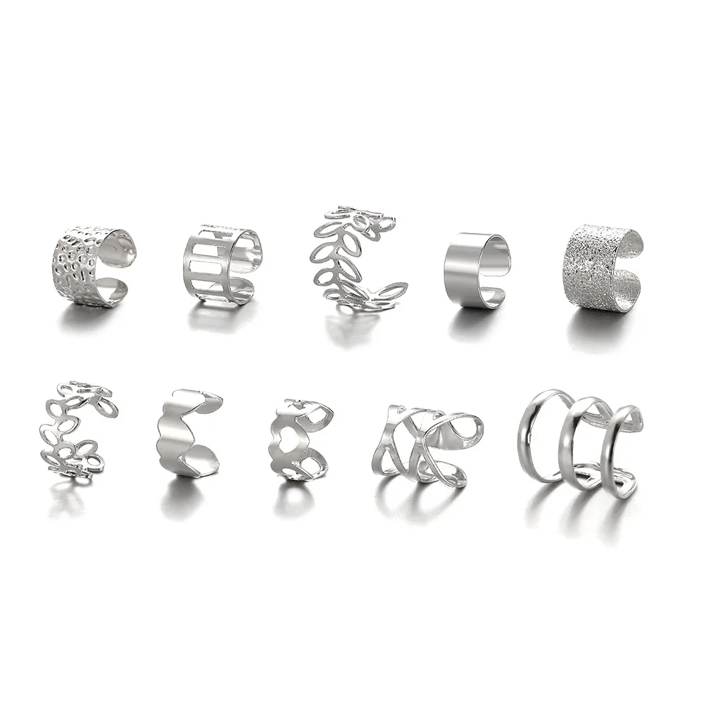 Ear Clip Earrings 10pc Stainless Steel Clip On Fake Cartilage Non Piercing Set For Women