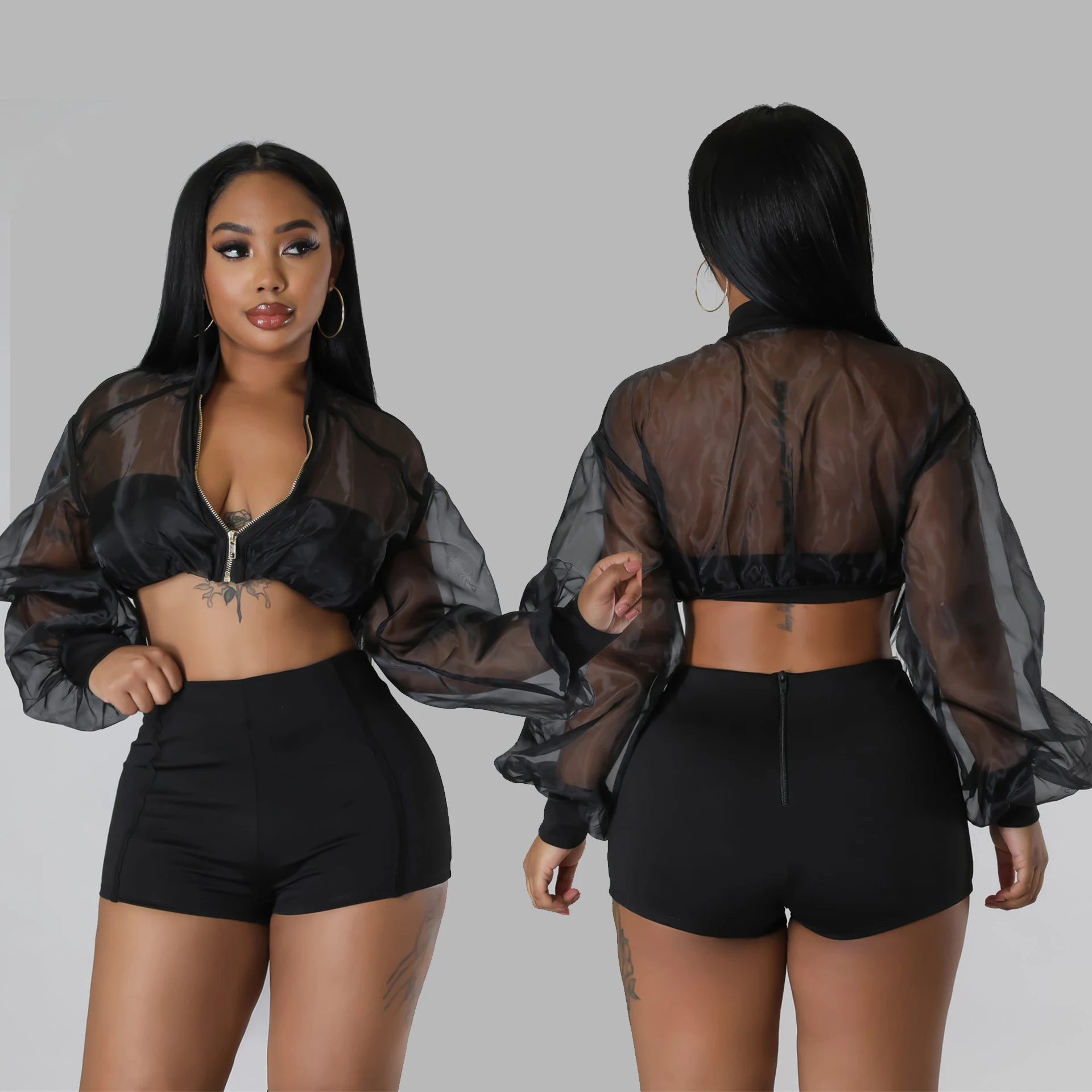 Mesh shop crop jacket