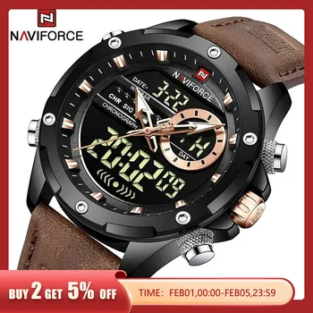 NAVIFORCE 디지털 남성 밀리터리 시계, 방수 손목시계, LED 쿼츠 시계, 스포츠 시계, 남성 큰 시계