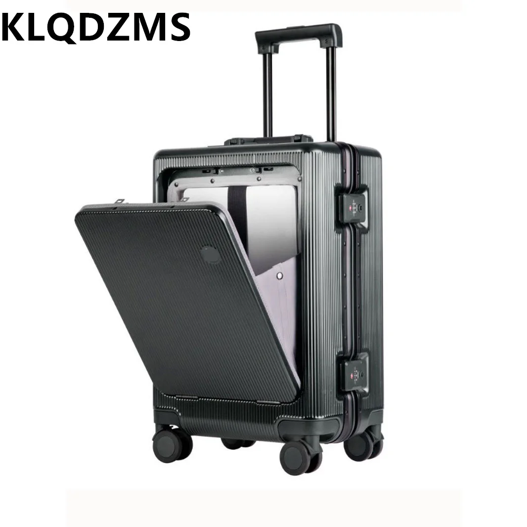 

KLQDZMS Large Capacity Luggage Aluminum Frame Boarding Box Front Opening Laptop Trolley Case 20"22"24 Inch USB Charging Suitcase