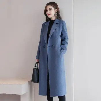 Giacca da donna in lana Tasche con colletto rovesciato Cappotto tinta unita Doppiopetto Capispalla termico vestibilità ampia Abiti femminili 1