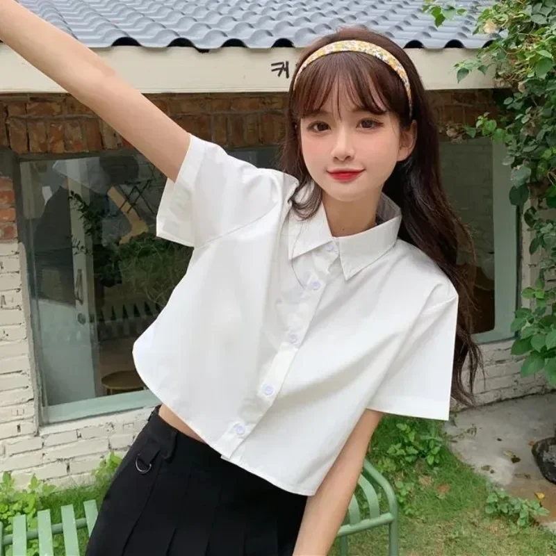 

JK Preppy Style Shirts Women Girlish Thin Korean Fashion Cute Crops Blusas White Lovely Summer Leisure Sweet Chic Short Sleeve