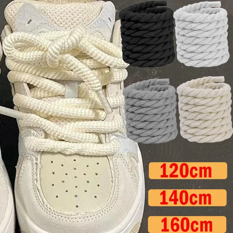 

2 Pair/set 120/140/160CM Thick Cotton Line Weaving Twisted Rope Bold Shoelaces Women Men Sneakers Low-top Canvas Shoe Laces