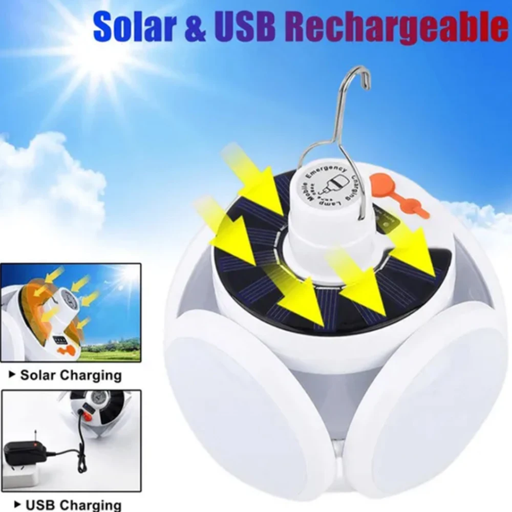 Solar Outdoor Folding Light Portable USB Rechargeable Football Lamp LED Search Lights Camping Household Emergency lighting lamp