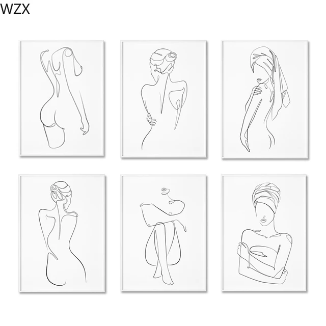 세련된 북유럽 스타일의 여자 한 줄 그리기 아트 캔버스 회화