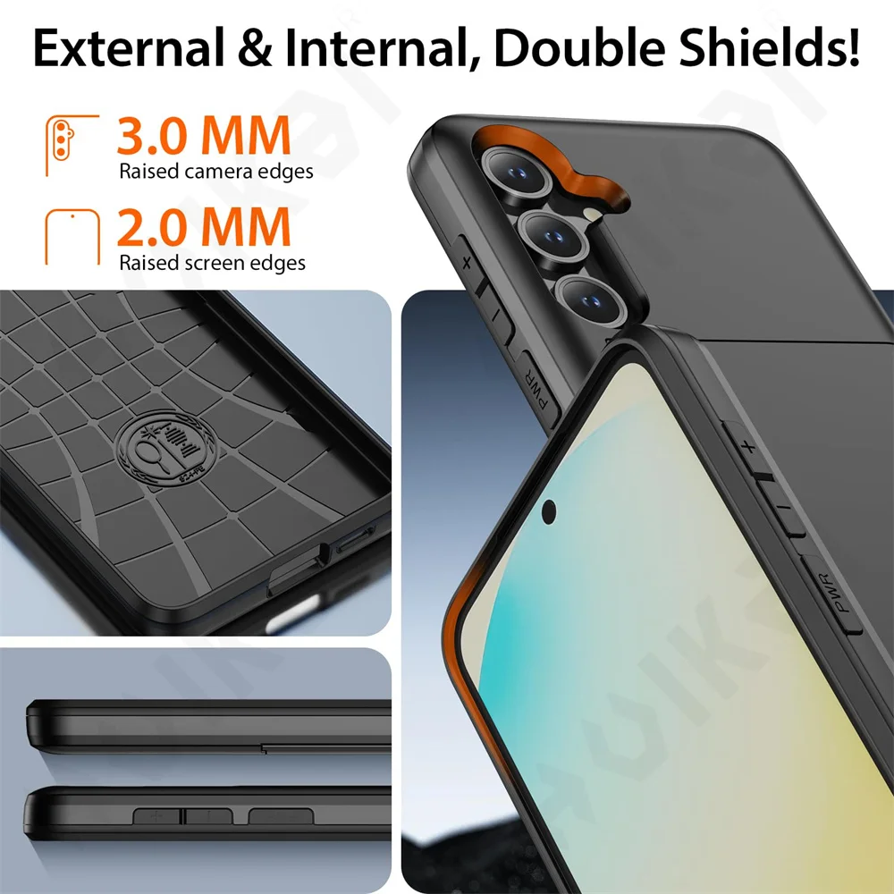 Heavy Duty Dual-Layer Protective Wallet Case with Hidden Card Slot
