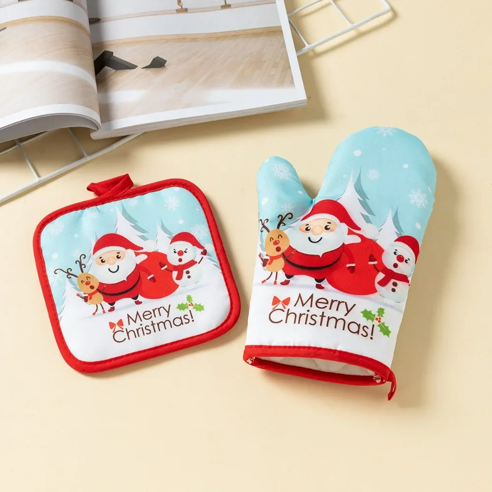 Kitchen Gloves Insulation Merry Pad Cooking Microwave Gloves Baking BBQ Oven Pot Holders Oven Mitts Potholder Pad