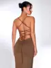 Europe and America's top lady sexy split with solid color backless slim design party party in autumn and winter. 5