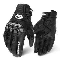 Men's Carbon Fiber Leather Motorcycle Gloves - Anti - Slip Protective Gear - XXL (SU07 Black)