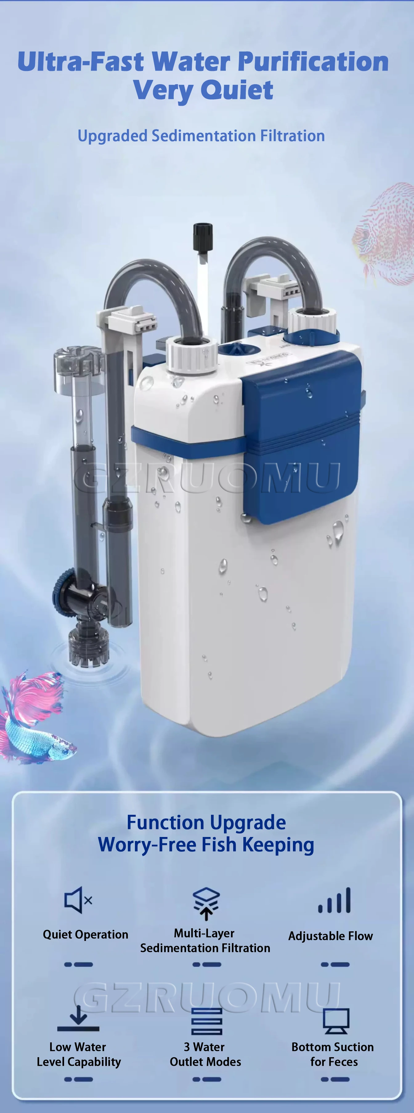 New 3 in 1 Fish Tank Filter YBF-500 Oxygen Filtration Integrated Machine Water P
