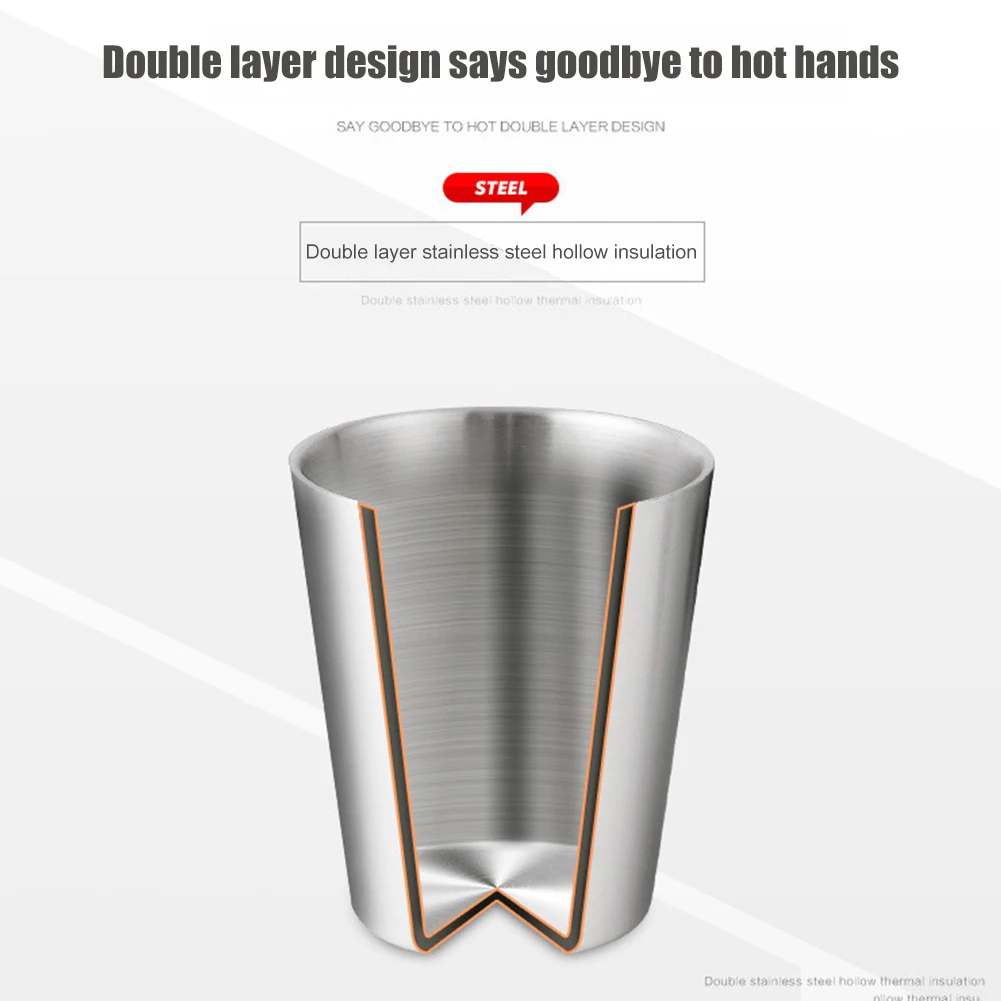 Stainless Steel Cups Stainless Steel Mug Coffee Cup Beer Mug 1/2sets 175ml 220ml Portable Double Layer Camping Cup