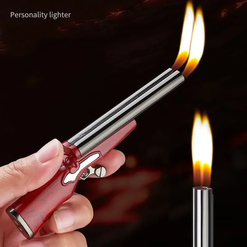 Mini Gun Dual Flames Lighter Refillable Butane Gas Open Flame Smoking Accessories Gifts For Men