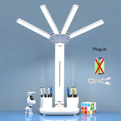 Rechargeable LED Desk Lamp with Fan and Clock Display (Plug in Lamp)