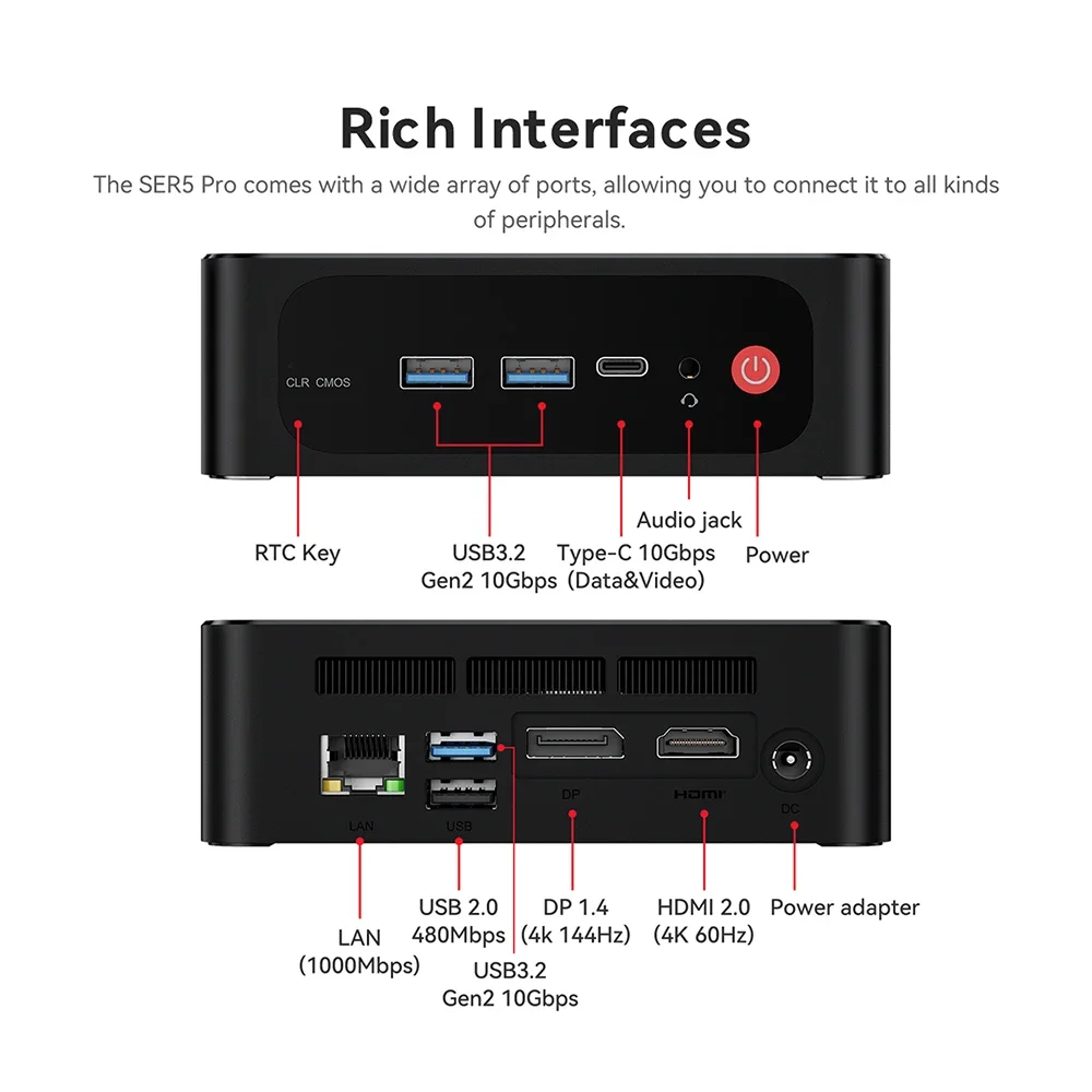 Beelink SER5 MAX 5800H 32GB DDR4、500G Beelink SER5-MAX Mini PC, Amd Ryzen 7 5800H 8 - Sklep
