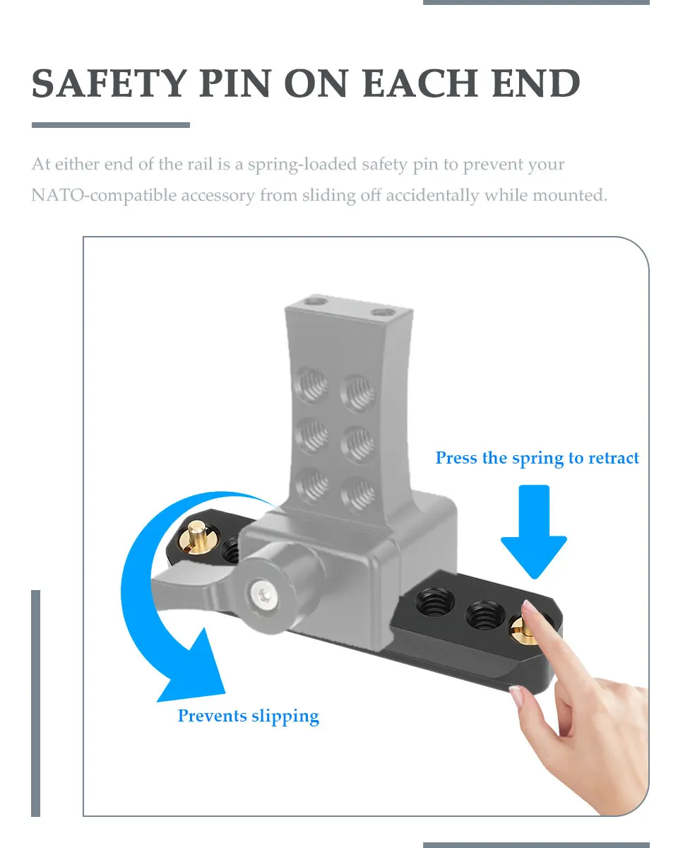 Quick Release NATO Safety Rail 2.8inch With 1/4inch or 3/8inch ARRI-Style Anti-T