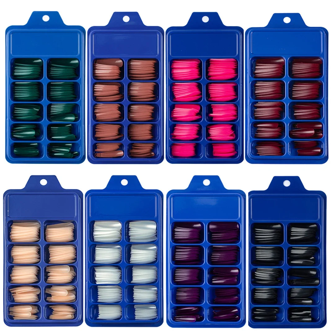 Fake Nails 20/100Pcs Candy Color False Nail Extension Forms French Acrylic Full Cover Solid Color Pointed Sets Tools