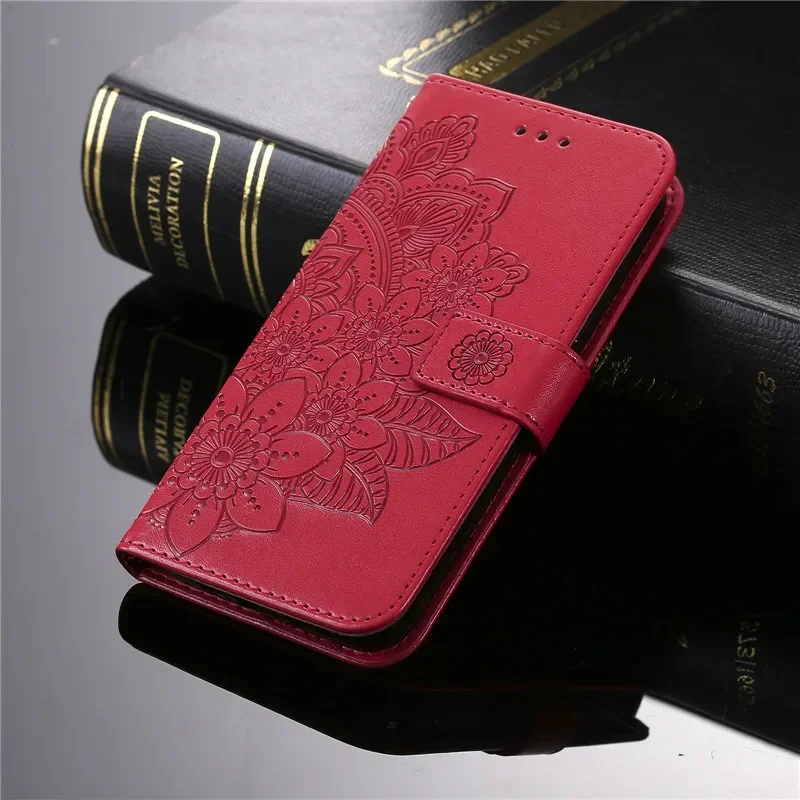 Retro Totem Sunflower Leather Wallet Phone Case with Magnetic Flip Cover and Card Holder