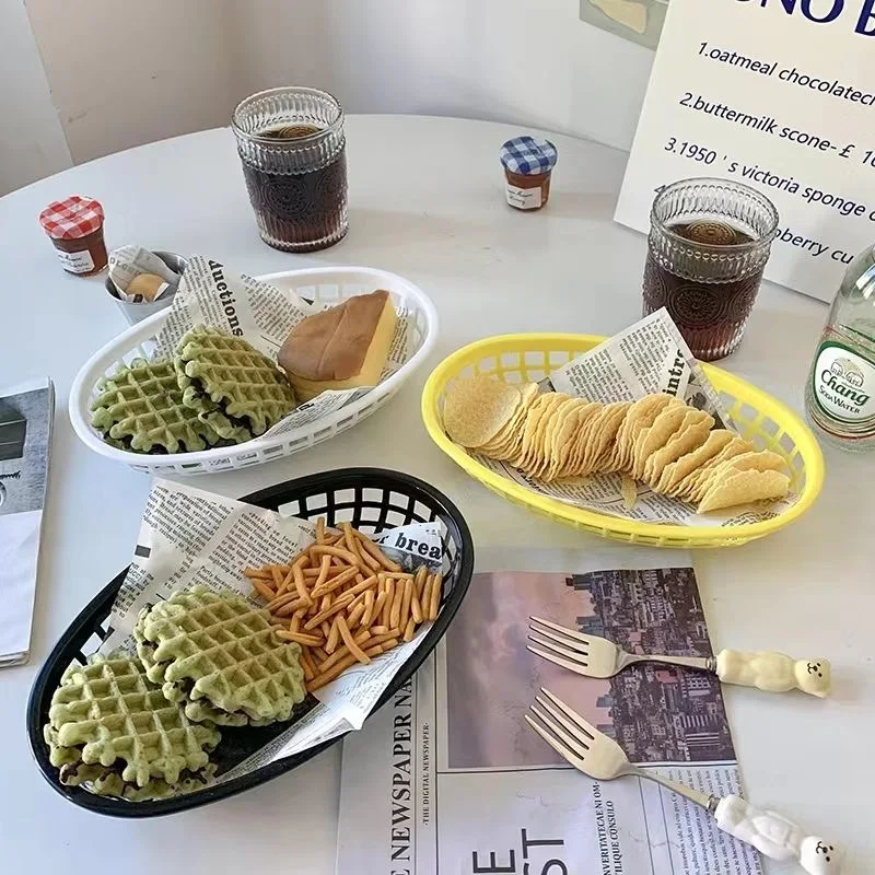 

Plastic Platter Oval Food Basket Kitchen Desktop Storage Basket Serving Plate Restaurant Fast Food Tray Photo Household Decor