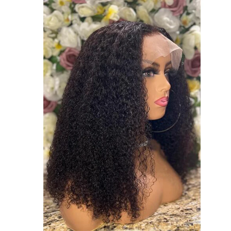 

Long Black Glueless Preplucked 26 Inches 180%Density Kinky Curly Lace Front Wig With BabyHair Heat Temperature Daily Cosplay Wig