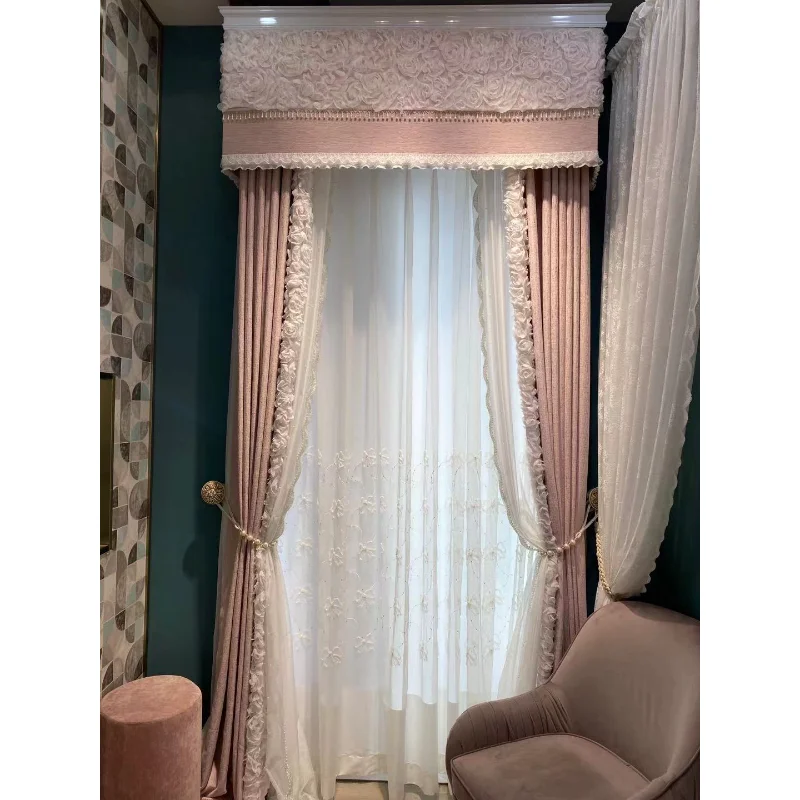 

Романтичные французские шторы для гостиной, розовые кружевные шторы для спальни, шенилловый экран, затемняющий балдахин, тюль на заказ