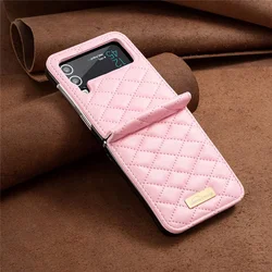 Luxury Leather Back Cover for Samsung Galaxy Z Flip - Stylish Protective Case (Pink)