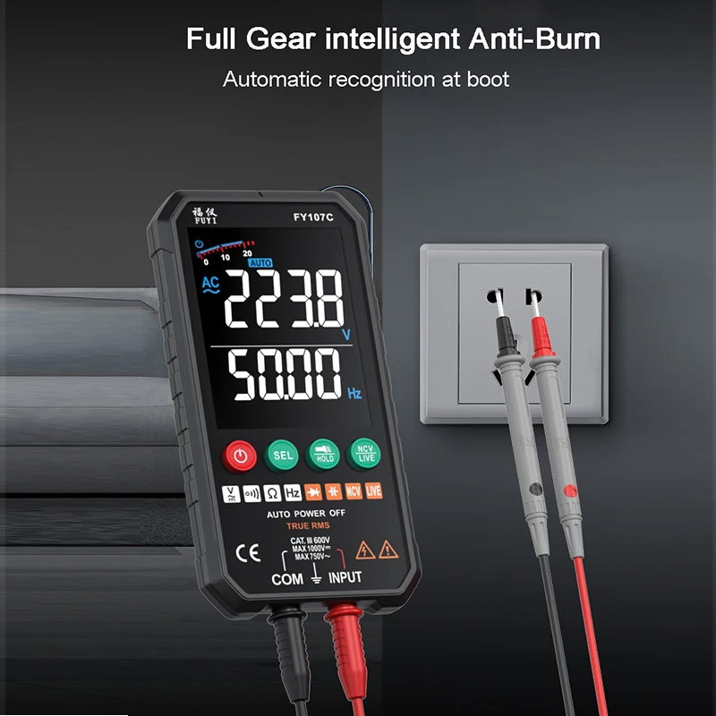 FY107C Digital Profesional Smart AC DC Voltage Auto Range Temp Capacitance ohm NCV True RMS Multimeters tester Tools