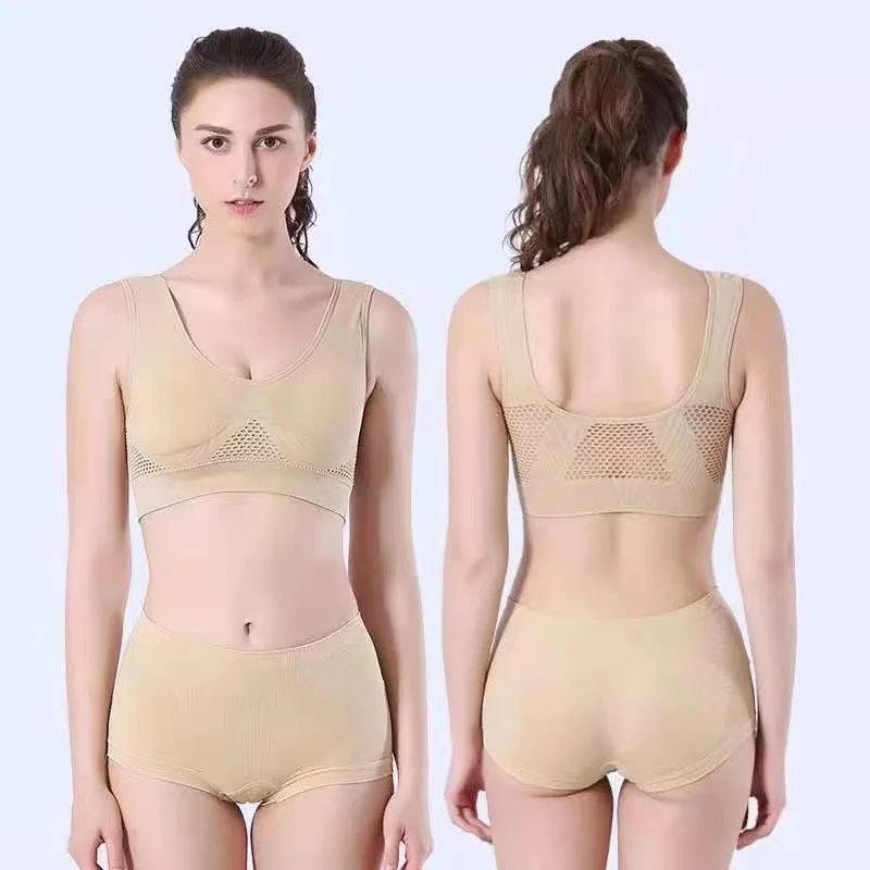 1pcs Women Sports Bra Large Size No Steel Ring Seamless Underwear Removable Chest Pad Runing Sport Hollow Mesh Vest Bras 3