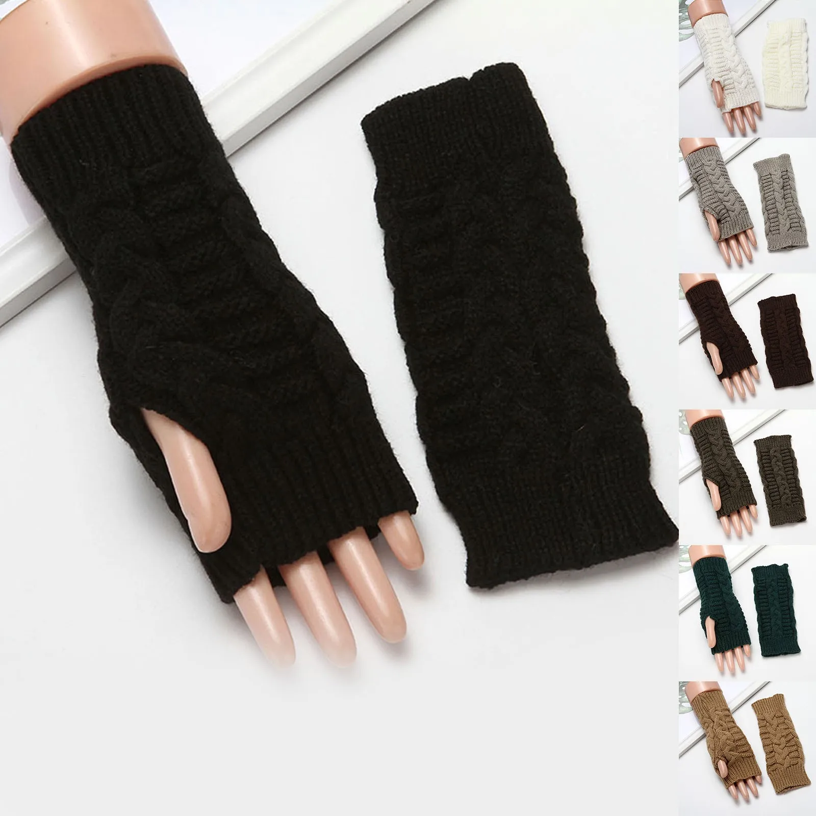 Tanio Pół palca rękawiczki dla kobiet zima miękka