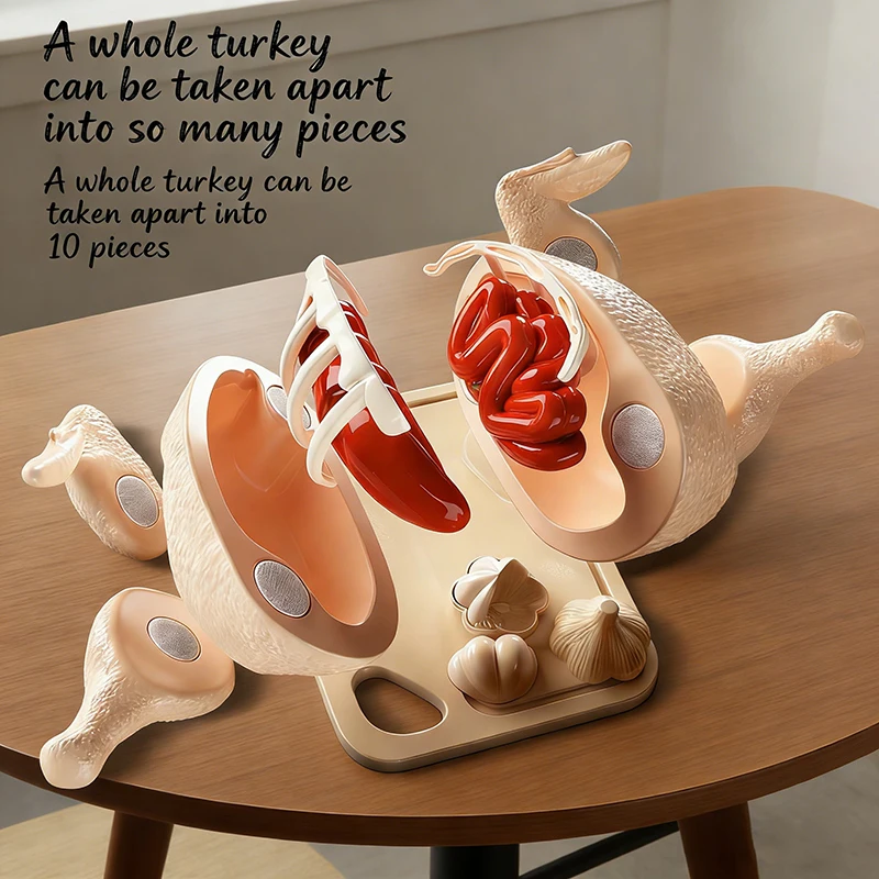 Kids Cutting Food Pretend Kitchen Toys Simulated Seafood Disassembly Crab/Tuna/Turkey Set Educational Role Play Gift Girls Toys - 4