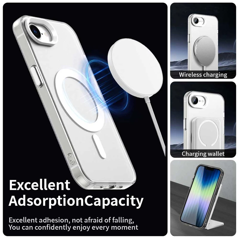 Luxury Shockproof Matte Transparent Phone Case with MagSafe-Compatible Wireless Charging
