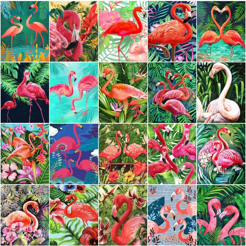 

SDOYUNO Frame Flamingos Painting By Number DIY HandWorks Paint By Number Scenery Wedding Decoration Coloring By Number Gift