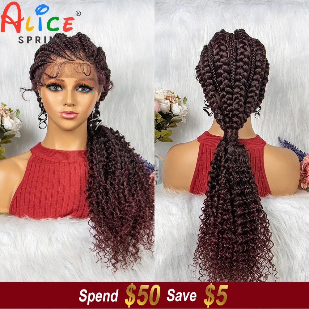 

99J Synthetic Lace Front Braided Wigs Curly Crochets Braids Wig for Black Women Pre Plucked with Baby Hair Synthetic Hair Wig