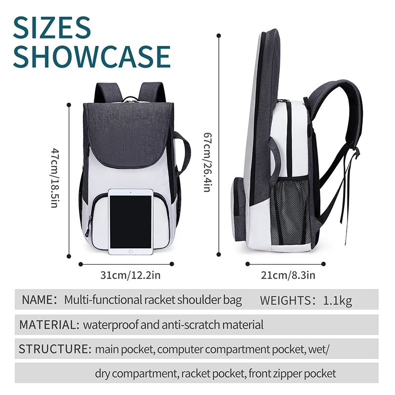 Sports Tennis Paddle Backpack Foldable Squash Badminton Racket Bag Padel Racquetball Carrying Handbag For Men Women Sports Bags 6