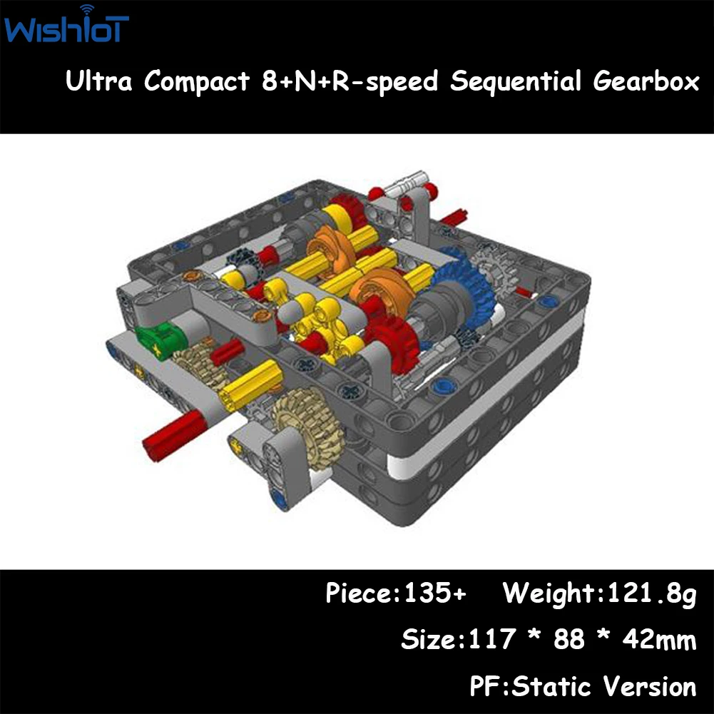 

135PCS Technical MOC Gears Ultra Compact 8+N+R-Speed Sequential Gearbox Model Building Blocks Assemble Brick Pack DIY Engine Toy