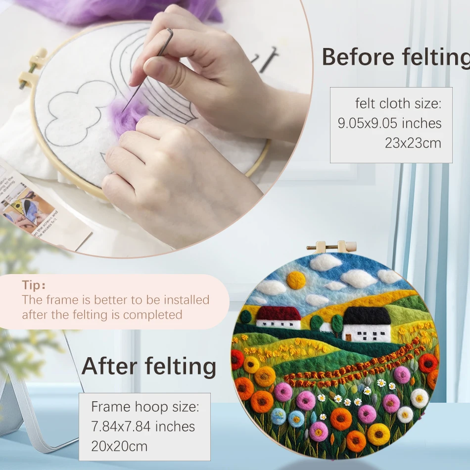 Creative Wool Felting Painting Colorful City Scenery Picture Starter Kit Needle Felting Kit Wool Painting Crafts Gift wool felting kit needle felt kit