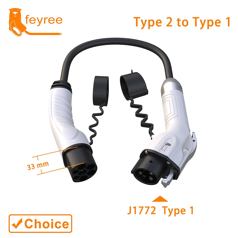 

feyree Type2 Male Charger to Type1 j1722 Charging Cable Adapter for EV Car Side EVSE Charging Station 16A 3.5KW 32A 7KW 1Phase