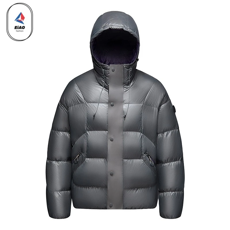 EIAO Winter Short Down Jacket Men Women 2025 Designer White Duck Down Fluffy Warm Jacket Hiking Ski Windproof Puffer Hooded Coat