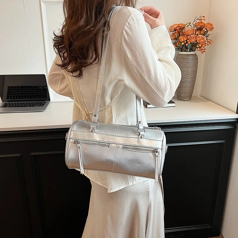 Underarm Barrel-shaped Bag For Women New Fashion Solid Crossbody Bag Versatile Large Capacity Shoulder Commuter Bag