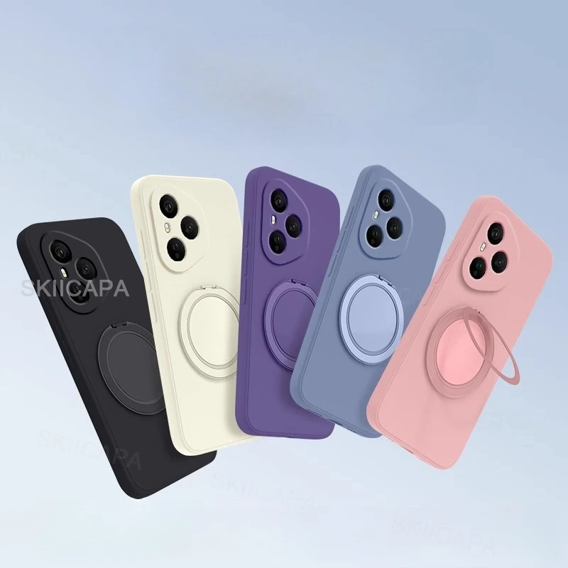 Liquid Silicone Magnetic Holder Phone Case - Matte Shockproof Soft Cover with Rotating Bracket