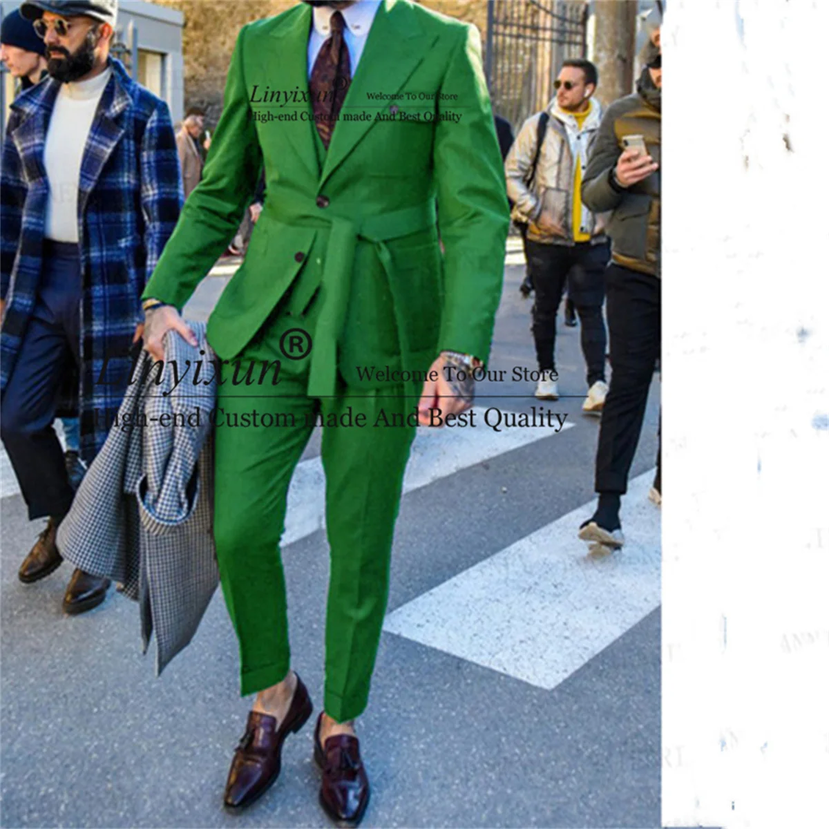 

Fashion Green Men Suits For Wedding Slim Fit Groom Tuxedos3 Pieces Jacket Vest Pants Male Prom Party Blazers Sets Costume Homme