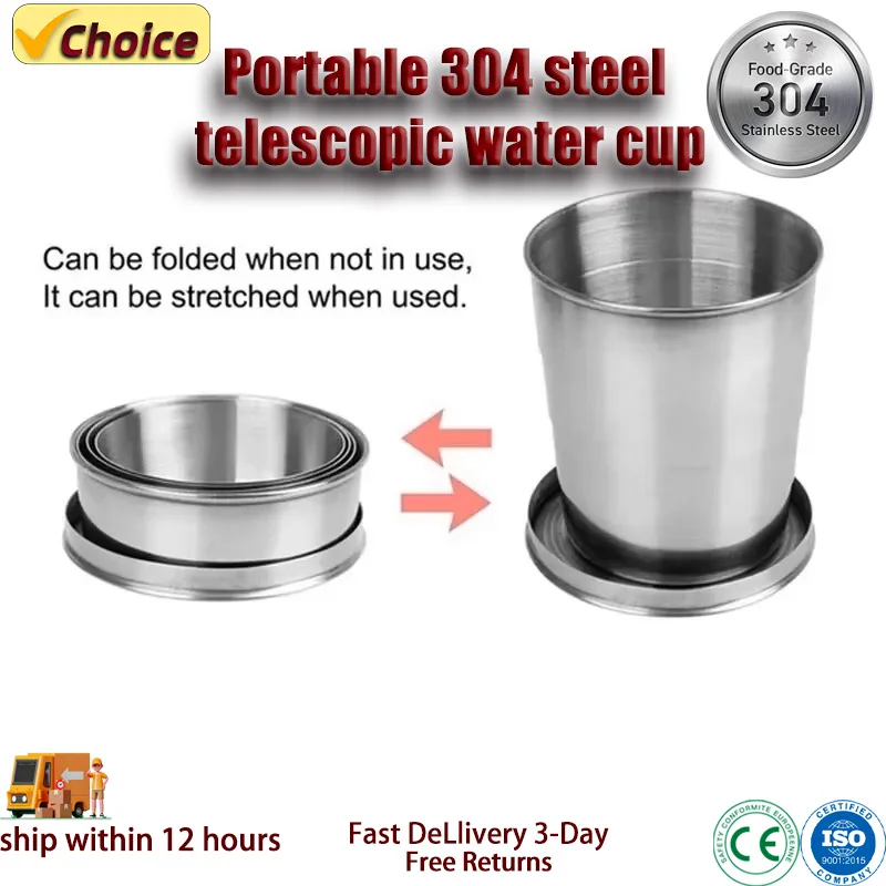 Hot New Stainless Steel Folding Cup Portable Outdoor Travel Camping Telescopic Cup Foldable Drinkware 75ml/150ml/250ml
