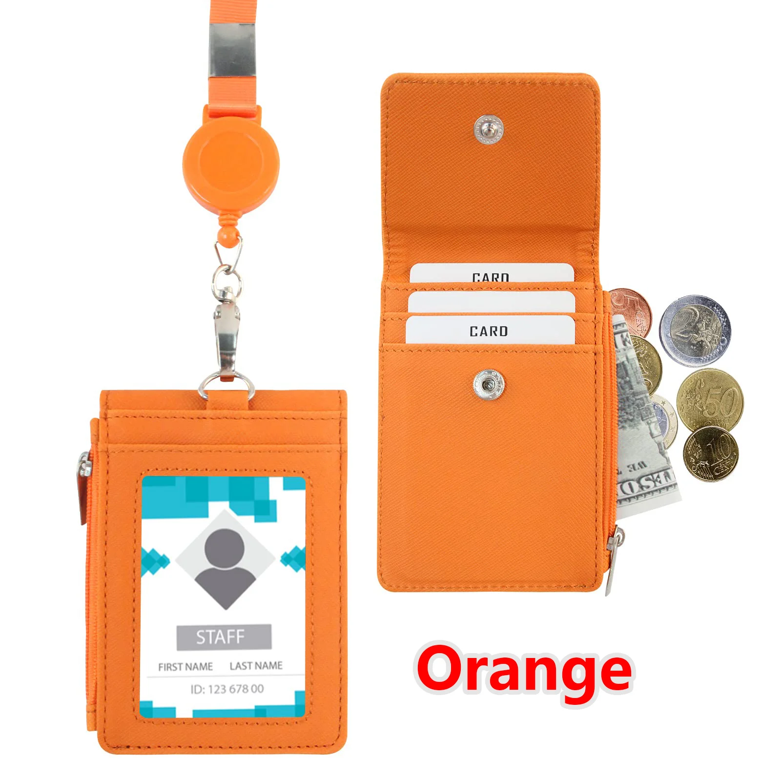 thumbnail image 2 of Badge Holder,PU Leather ID Card Holder With Clear ID Window And Detachable Badge Lanyard For 2 of 14